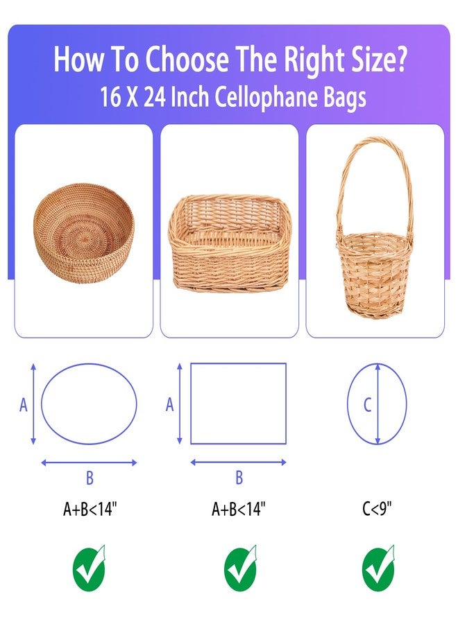 Petutu 15Pack Clear Basket Bags, Large Cellophane Gift Bag For Baskets,16x24 Inch Cellophane Bags,2 Mil Thick,For Gift Giving, Packaging Products,Fits a 9 Inch Round Tray or 7 Inch Square Box With Ease - Image 3